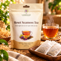 RESET Seamoss Tea with brewed tea and tea bags